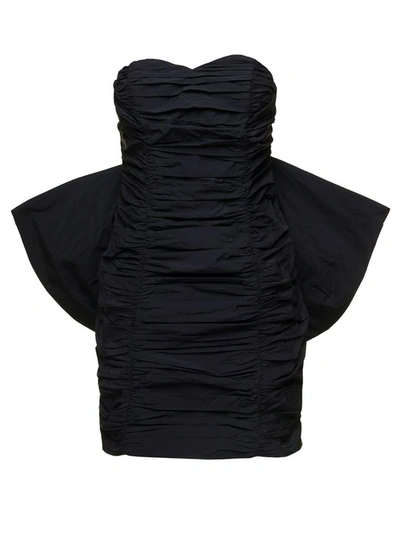 ROTATE BIRGER CHRISTENSEN MINI BLACK PLEATED DRESS WITH OVERSIZED BOX ON THE BACK IN TAFT WOMAN ROTATE