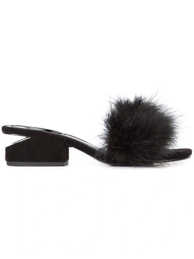 Alexander Wang 40mm Lou Feathers & Suede Sandals, Black