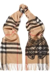 BURBERRY Embroidered checked cashmere scarf