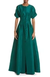 CAROLINA HERRERA ROLL SLEEVE SILK GOWN