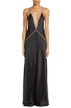 STELLA MCCARTNEY EMBELLISHED PLUNGE NECK SATIN MAXI DRESS