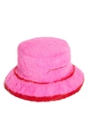 Jacquemus Le Bob Neve Embroidered Striped Faux Fur Bucket Hat In Pink