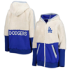 G-III 4HER BY CARL BANKS G-III 4HER BY CARL BANKS OATMEAL/ROYAL LOS ANGELES DODGERS SHUFFLE IT RAGLAN FULL-ZIP HOODIE