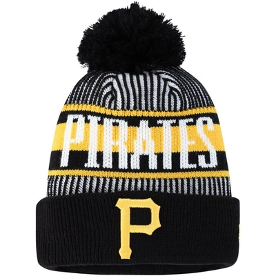 New Era Kids' Youth  Black Pittsburgh Pirates Striped Cuffed Knit Hat With Pom