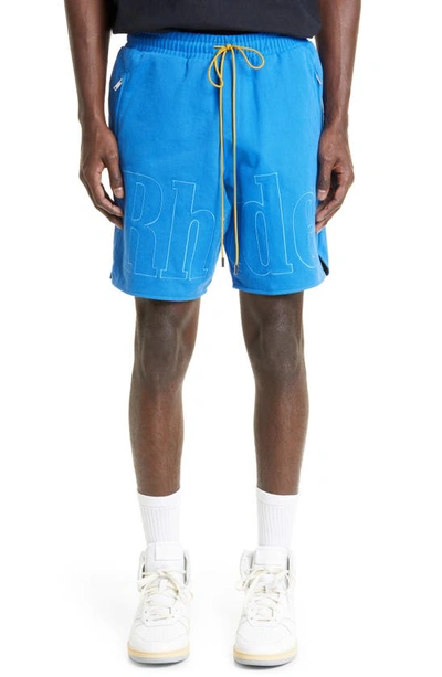 Rhude Straight-leg Logo-embroidered Cotton-twill Shorts In Blue