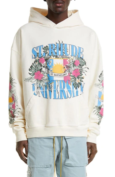 Rhude Graphic-print Cotton Hoodie In White Cotton