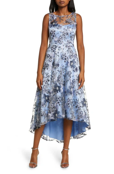Eliza J Women's Illusion-yoke Embroidered Lace High-low Dress In Light Blue