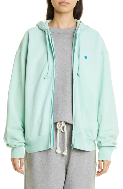 Acne Studios Fiah Face Patch Organic Cotton Zip Hoodie In Sea Foam