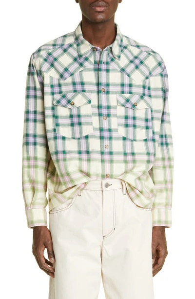 Isabel Marant Manem Ombré Plaid Cotton Button-up Shirt In Green