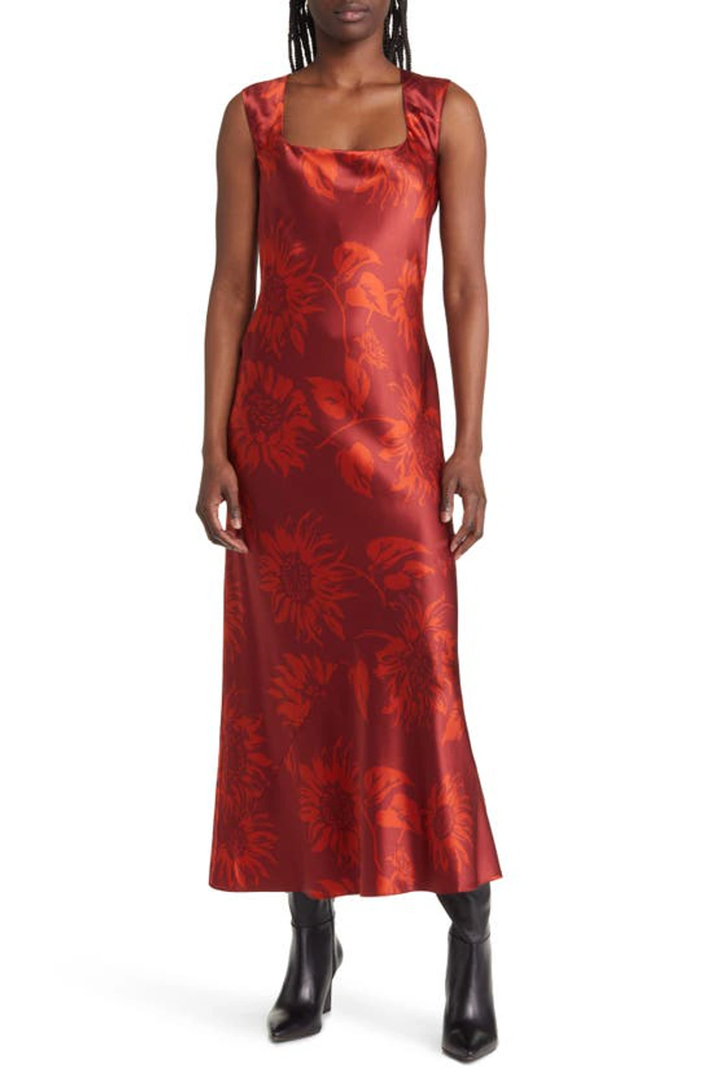 reformation hendrix silk dress Reformation Hendrix Floral Print Silk Satin Midi Dress Large BNWT