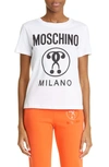 Moschino Double Question Mark Logo Graphic Tee In Fantasy Print White