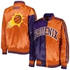 Starter Women's  Purple, Orange Phoenix Suns Split Colorblock Satin Full-snap Varsity Jacket In Purple