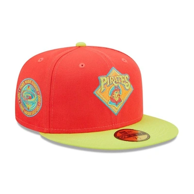 New Era Men's  Red, Neon Green Pittsburgh Pirates Lava Highlighter Combo 59fifty Fitted Hat In Red,neon Green
