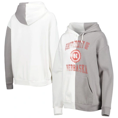 GAMEDAY COUTURE GAMEDAY COUTURE GRAY/WHITE NEBRASKA HUSKERS SPLIT PULLOVER HOODIE