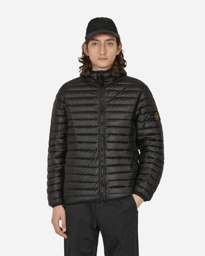 Stone Island Compass-patch Hooded Padded Jacket In Nero