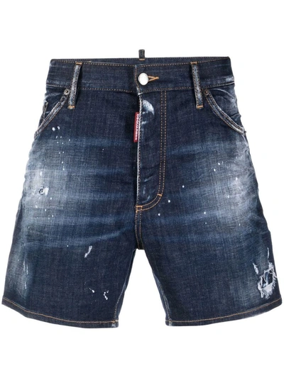 Dsquared2 Distressed Denim Shorts In Blue
