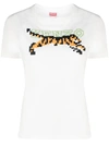 Kenzo Tiger Logo Embroidered Crewneck T-shirt In White