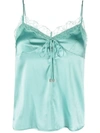 Pinko Lace-trim Spaghetti-strap Top In Green