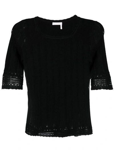 See By Chloé Fine-knit Square Neck Top In Black