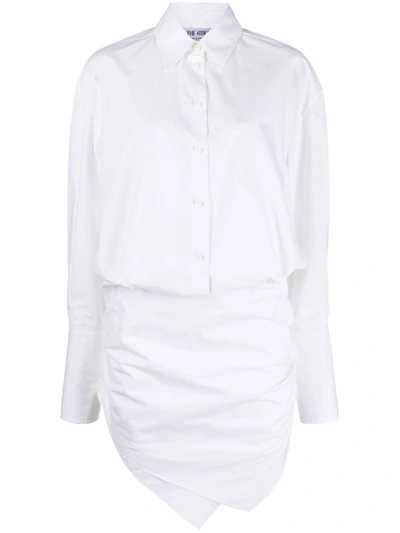 Attico Hatty Ruched Mini Shirtdress In White