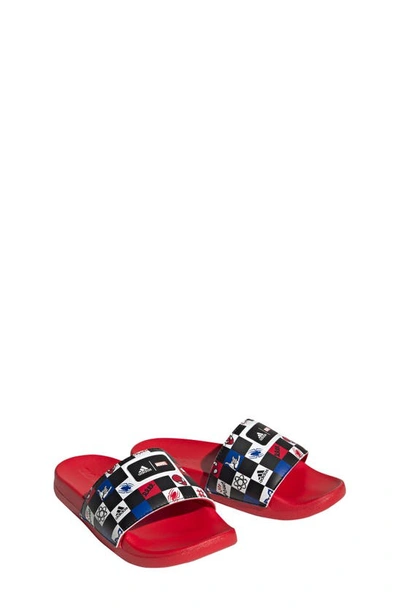Adidas Originals Adidas Little Kids' X Marvel Adilette Comfort Spider-man Slide Sandals In Black/white/better Scarlet