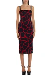 DOLCE & GABBANA GIRAFFE PRINT SQUARE NECK STRETCH SILK DRESS