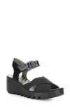 Fly London Bace Platform Wedge Sandal In Black Cupido/ Luxor