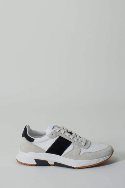 Tom Ford Suede And Technical Material Low Top Sneakers In Marble/black/white