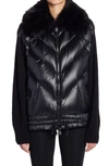 MONCLER QUILTED DOWN & KNIT CARDIGAN WITH FAUX FUR COLLAR