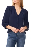 Cece Ruffle V-neck Blouse In Navy J