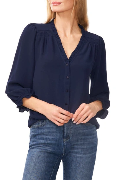 Cece Ruffle V-neck Blouse In Navy J