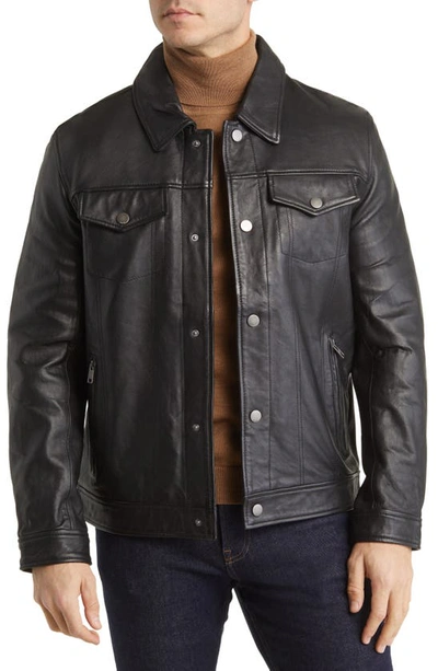 Frye Men's Classic Leather Snap-front Trucker Jacket In Black