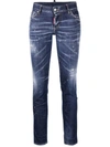 Dsquared2 Cropped Paint-splatter Jeans In Blue