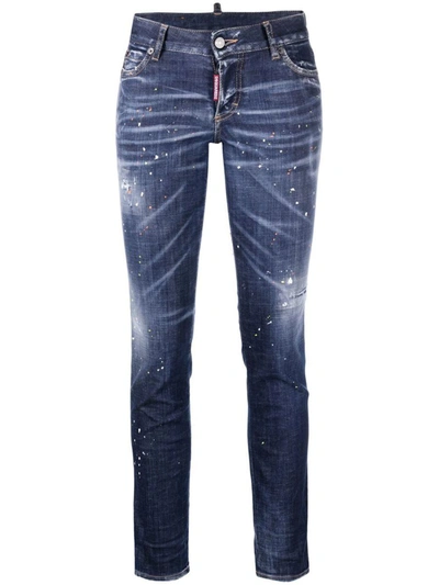 Dsquared2 Cropped Paint-splatter Jeans In Blue