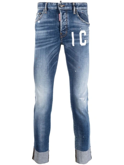 Dsquared2 Logo Print Jeans In Blue