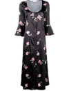 Ganni Floral-print Crinkled Midi Dress In Black