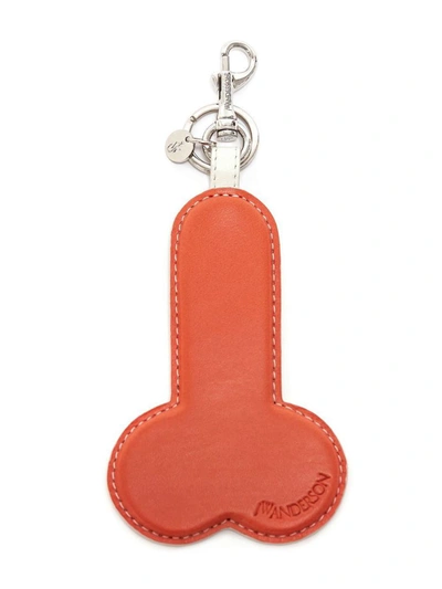 Jw Anderson Two-tone Leather Keyring In Orange