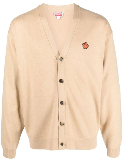 Kenzo Boke Flower Wool Cardigan In Beige