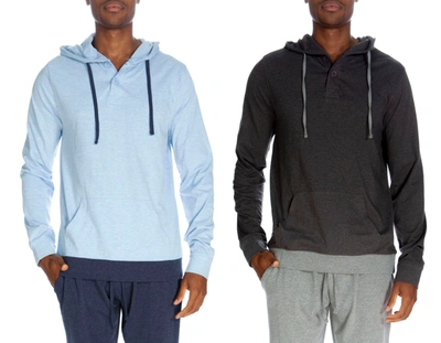 Unsimply Stitched Henley Hoody With Contrast Hem 2 Pack In Blue