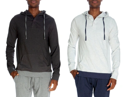 Unsimply Stitched Henley Hoody With Contrast Hem 2 Pack In Grey
