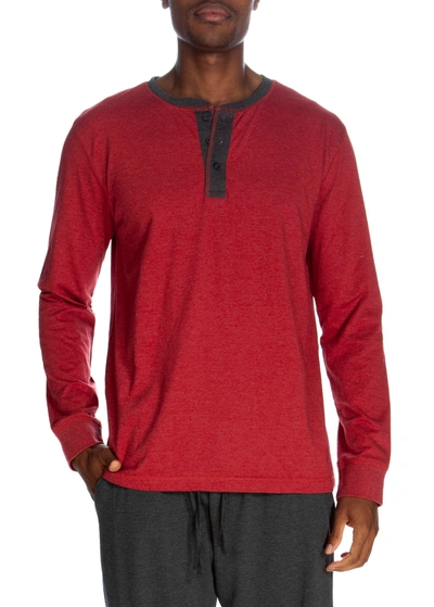 Unsimply Stitched 3 Button Lounge Henley Shirt - Contrast Piping In Red