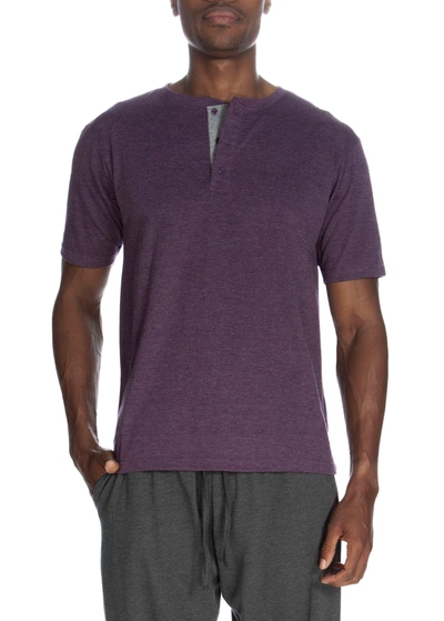 Unsimply Stitched Short Sleeve 3 Button Henley In Purple