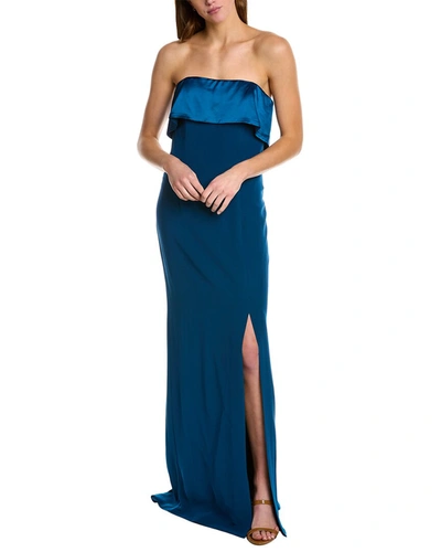 Rene Ruiz Draped Neck Gown In Blue