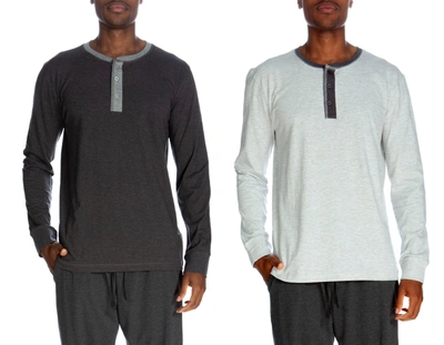 Unsimply Stitched 3 Button Long Sleeve Henley 2 Pack In Grey