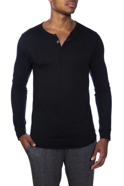 Unsimply Stitched Poly Viscose Long Sleeve Henley In Black