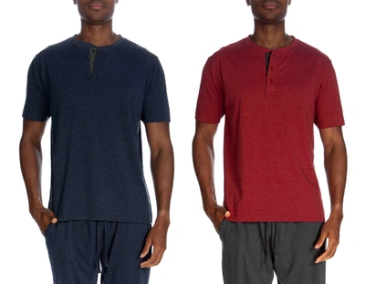 Unsimply Stitched Short Sleeve 3 Button Henley 2 Pack In Red