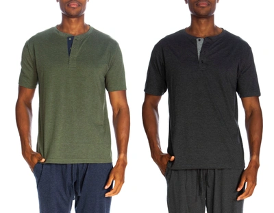 Unsimply Stitched Short Sleeve 3 Button Henley 2 Pack In Green