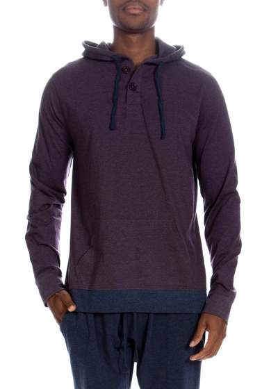 Unsimply Stitched Henley Hoodie With Contrasted Cuff In Purple