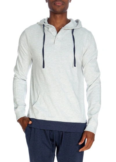 Unsimply Stitched Henley Hoodie With Contrasted Cuff In White
