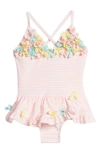 LITTLE ME STRIPE 3D FLORAL SKIRTED ONE-PIECE SWIMSUIT